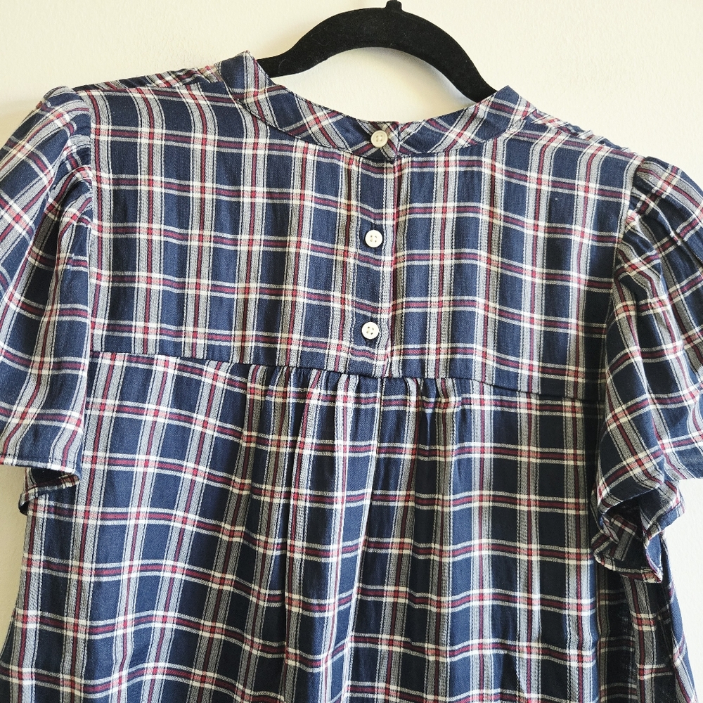 LOFT I MP Plaid Rayon Blend Blouse I blue red white - Picture 5 of 9